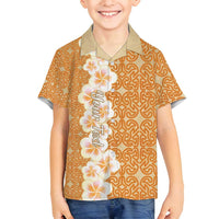Personalised Tufi Tapa and Tattoo Festival Family Matching Off Shoulder Short Dress and Hawaiian Shirt Oro Tapa Cloth With Plumeria LT14 Son's Shirt Brown - Polynesian Pride