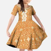 Personalised Tufi Tapa and Tattoo Festival Family Matching Short Sleeve Bodycon Dress and Hawaiian Shirt Oro Tapa Cloth With Plumeria LT14 Daughter's Dress Brown - Polynesian Pride
