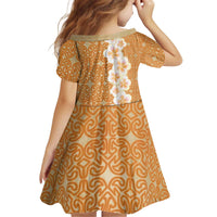 Personalised Tufi Tapa and Tattoo Festival Kid Short Sleeve Dress Oro Tapa Cloth With Plumeria - Polynesian Pride