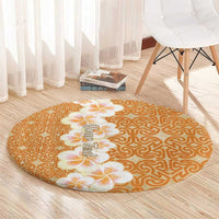 Personalised Tufi Tapa and Tattoo Festival Round Carpet Oro Tapa Cloth With Plumeria LT14 - Polynesian Pride