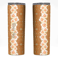 Personalised Tufi Tapa and Tattoo Festival Skinny Tumbler Oro Tapa Cloth With Plumeria LT14 Brown - Polynesian Pride