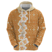 Personalised Tufi Tapa and Tattoo Festival Zip Hoodie Oro Tapa Cloth With Plumeria - Polynesian Pride
