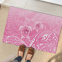 Personalised Polynesia Breast Cancer Awareness Rubber Doormat No One Fights Alone Turtle Ribbon - Pink Version