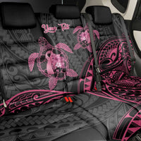 Personalised Polynesia Breast Cancer Awareness Back Car Seat Cover No One Fights Alone Turtle Ribbon - Black Version