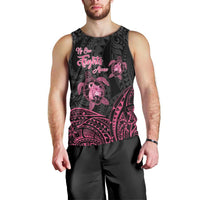 Personalised Polynesia Breast Cancer Awareness Men Tank Top No One Fights Alone Turtle Ribbon - Black Version