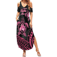 Personalised Polynesia Breast Cancer Awareness Summer Maxi Dress No One Fights Alone Turtle Ribbon - Black Version