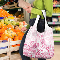 Personalised Polynesia Breast Cancer Awareness Grocery Bag No One Fights Alone Turtle Ribbon - White Version