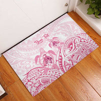 Personalised Polynesia Breast Cancer Awareness Rubber Doormat No One Fights Alone Turtle Ribbon - White Version