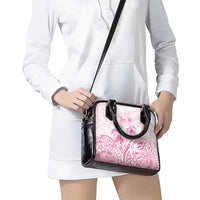 Personalised Polynesia Breast Cancer Awareness Shoulder Handbag No One Fights Alone Turtle Ribbon - White Version