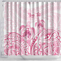 Personalised Polynesia Breast Cancer Awareness Shower Curtain No One Fights Alone Turtle Ribbon - White Version
