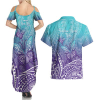 Polynesia Suicide Prevention Month Couples Matching Summer Maxi Dress and Hawaiian Shirt Butterfly Purple And Teal Ribbon Tomorrow Needs You LT14 - Polynesian Pride