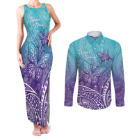 Polynesia Suicide Prevention Month Couples Matching Tank Maxi Dress and Long Sleeve Button Shirt Butterfly Purple And Teal Ribbon Tomorrow Needs You LT14 Teal - Polynesian Pride