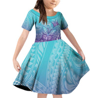 Polynesia Suicide Prevention Month Family Matching Off Shoulder Short Dress and Hawaiian Shirt Butterfly Purple And Teal Ribbon Tomorrow Needs You LT14 Daughter's Dress Teal - Polynesian Pride