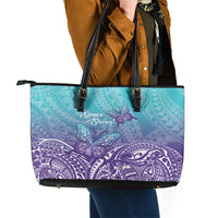 Polynesia Suicide Prevention Month Leather Tote Bag Butterfly Purple And Teal Ribbon Tomorrow Needs You