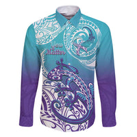 Personalised New Zealand Suicide Prevention Month Family Matching Mermaid Dress and Hawaiian Shirt You Matter NZ Fern With Maori Koru Lizard LT14 Dad's Shirt - Long Sleeve Teal - Polynesian Pride