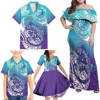 Personalised New Zealand Suicide Prevention Month Family Matching Off Shoulder Maxi Dress and Hawaiian Shirt You Matter NZ Fern With Maori Koru Lizard LT14 - Polynesian Pride