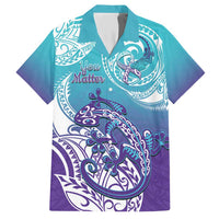 Personalised New Zealand Suicide Prevention Month Family Matching Short Sleeve Bodycon Dress and Hawaiian Shirt You Matter NZ Fern With Maori Koru Lizard LT14 Dad's Shirt - Short Sleeve Teal - Polynesian Pride
