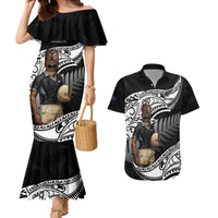 Custom New Zealand Silver Fern Rugby Couples Matching Mermaid Dress and Hawaiian Shirt 2024 Aotearoa Maori Mascot Go All Black LT14 Black - Polynesian Pride