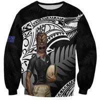 Custom New Zealand Silver Fern Rugby Sweatshirt 2024 Aotearoa Maori Mascot Go All Black LT14 Unisex Black - Polynesian Pride