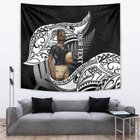 Custom New Zealand Silver Fern Rugby Tapestry 2024 Aotearoa Maori Mascot Go All Black LT14 Black - Polynesian Pride
