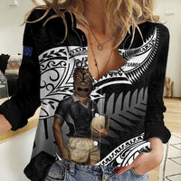 Custom New Zealand Silver Fern Rugby Women Casual Shirt 2024 Aotearoa Maori Mascot Go All Black LT14 Female Black - Polynesian Pride