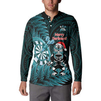 Personalised New Zealand Darts Christmas Button Sweatshirt Maori Fern Merry Dartsmas - Polynesian Pride