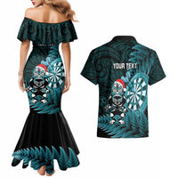 Personalised New Zealand Darts Christmas Couples Matching Mermaid Dress and Hawaiian Shirt Maori Fern Merry Dartsmas - Polynesian Pride