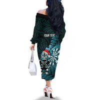 Personalised New Zealand Darts Christmas Family Matching Off The Shoulder Long Sleeve Dress and Hawaiian Shirt Maori Fern Merry Dartsmas - Polynesian Pride