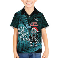 Personalised New Zealand Darts Christmas Kid Hawaiian Shirt Maori Fern Merry Dartsmas LT14 Kid Cyan - Polynesian Pride