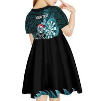 Personalised New Zealand Darts Christmas Kid Short Sleeve Dress Maori Fern Merry Dartsmas - Polynesian Pride