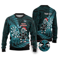 Personalised New Zealand Darts Christmas Ugly Christmas Sweater Maori Fern Merry Dartsmas - Polynesian Pride