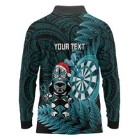Personalised New Zealand Darts Christmas Long Sleeve Polo Shirt Maori Fern Merry Dartsmas - Polynesian Pride