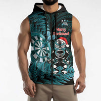 Personalised New Zealand Darts Christmas Sleeveless Zip Hoodie Maori Fern Merry Dartsmas LT14 - Polynesian Pride