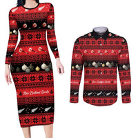 New Zealand Darts Christmas Couples Matching Long Sleeve Bodycon Dress and Long Sleeve Button Shirt Merry Xmas Aotearoa Maori Red - Polynesian Pride