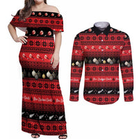 New Zealand Darts Christmas Couples Matching Off Shoulder Maxi Dress and Long Sleeve Button Shirt Merry Xmas Aotearoa Maori Red - Polynesian Pride