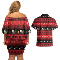New Zealand Darts Christmas Couples Matching Off Shoulder Short Dress and Hawaiian Shirt Merry Xmas Aotearoa Maori Red - Polynesian Pride