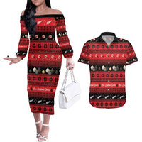 New Zealand Darts Christmas Couples Matching Off The Shoulder Long Sleeve Dress and Hawaiian Shirt Merry Xmas Aotearoa Maori Red - Polynesian Pride