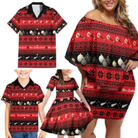 New Zealand Darts Christmas Family Matching Off Shoulder Short Dress and Hawaiian Shirt Merry Xmas Aotearoa Maori Red - Polynesian Pride