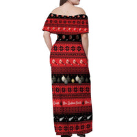 New Zealand Darts Christmas Off Shoulder Maxi Dress Merry Xmas Aotearoa Maori Red - Polynesian Pride
