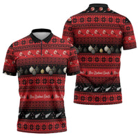 New Zealand Darts Christmas Zipper Polo Shirt Merry Xmas Aotearoa Maori Red - Polynesian Pride