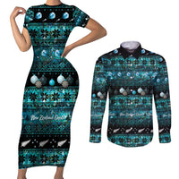New Zealand Darts Christmas Couples Matching Short Sleeve Bodycon Dress and Long Sleeve Button Shirt Merry Xmas Aotearoa Maori Paua Shell - Polynesian Pride