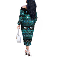 New Zealand Darts Christmas Off The Shoulder Long Sleeve Dress Merry Xmas Aotearoa Maori Paua Shell - Polynesian Pride