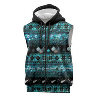 New Zealand Darts Christmas Sleeveless Zip Hoodie Merry Xmas Aotearoa Maori Paua Shell LT14 Cyan - Polynesian Pride