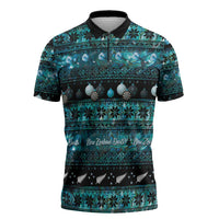 New Zealand Darts Christmas Zipper Polo Shirt Merry Xmas Aotearoa Maori Paua Shell - Polynesian Pride