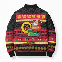 Vanuatu Christmas Bomber Puffer Jacket Joyeux Noel Surfing Santa With Boar Tusk - Polynesian Pride