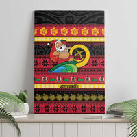 Vanuatu Christmas Canvas Wall Art Joyeux Noel Surfing Santa With Boar Tusk - Polynesian Pride