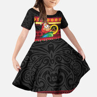 Vanuatu Christmas Family Matching Short Sleeve Bodycon Dress and Hawaiian Shirt Joyeux Noel Surfing Santa With Boar Tusk - Polynesian Pride
