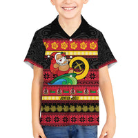 Vanuatu Christmas Family Matching Tank Maxi Dress and Hawaiian Shirt Joyeux Noel Surfing Santa With Boar Tusk - Polynesian Pride