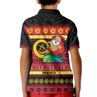 Vanuatu Christmas Kid Polo Shirt Joyeux Noel Surfing Santa With Boar Tusk - Polynesian Pride