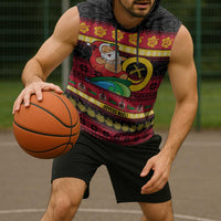 Vanuatu Christmas Sleeveless Hoodie Joyeux Noel Surfing Santa With Boar Tusk LT14 - Polynesian Pride